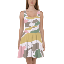 Modern Girly Camo Mix Colored Seamless Pattern Skater Dress