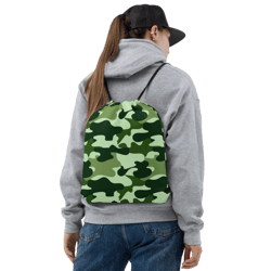 Military Green Camo Pattern Drawstring bag
