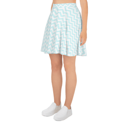 Aqua Blue & White Chevron ZigZag Stripes Pattern Skater Skirt