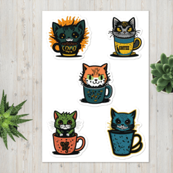 Cute Cats Sit in a Glass of Coffee Sticker sheet