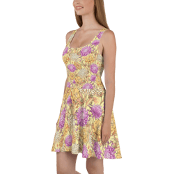 Chrysanthemum Flowers Seamless Pattern Skater Dress