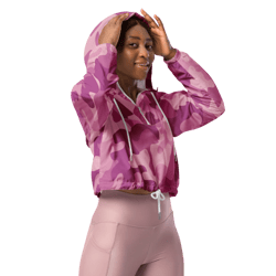 Modern Girly Purpl Pink Lilac Camo Pattern Women’s cropped windbreaker