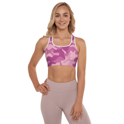 Modern Girly Purpl Pink Lilac Camo Pattern Padded Sports Bra