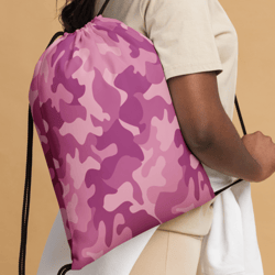 Modern Girly Purpl Pink Lilac Camo Pattern Drawstring bag