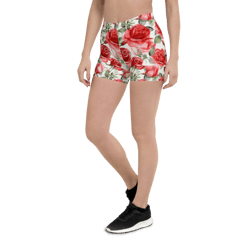 Red Rose Flowers Seamless Pattern Shorts