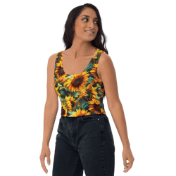 Sunflowers Watercolor Floral Painting Crop Top