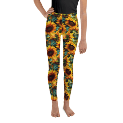 Sunflowers Watercolor Floral Painting Youth Leggings