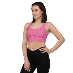 White Outline Polka Dot Hearts on the Pink Background Longline sports bra
