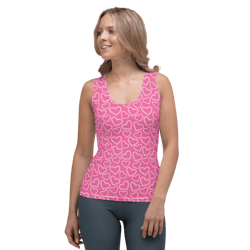 White Outline Polka Dot Hearts on the Pink Background Sublimation Cut & Sew Tank Top
