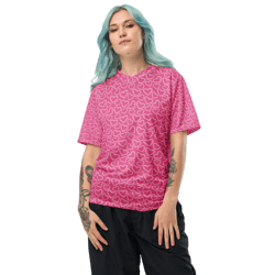 White Outline Polka Dot Hearts on the Pink Background Recycled unisex sports jersey
