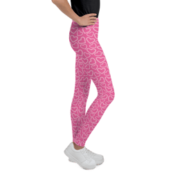White Outline Polka Dot Hearts on the Pink Background Youth Leggings