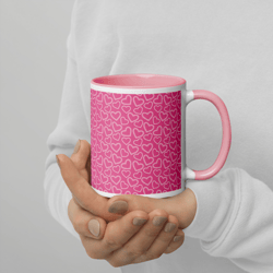 White Outline Polka Dot Hearts on the Pink Background Mug with Color Inside