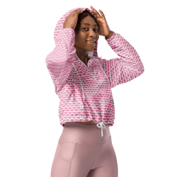 Pink Hearts on the White Background Women’s cropped windbreaker