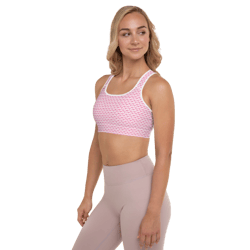 Pink Hearts on the White Background Padded Sports Bra