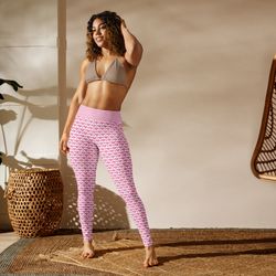 Pink Hearts on the White Background Yoga Leggings