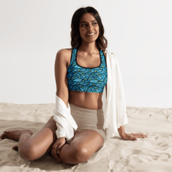 Leaves on a Blue Background Padded Sports Bra