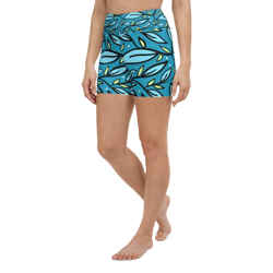 Leaves on a Blue Background Yoga Shorts
