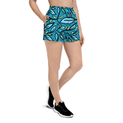 Leaves on a Blue Background Women’s Recycled Athletic Shorts