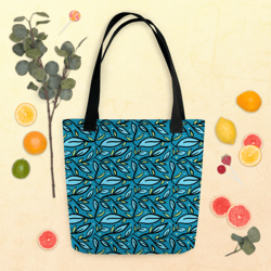 Leaves on a Blue Background Tote bag