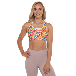 Colorful Watercolor Hearts Cute Girly Pattern Padded Sports Bra