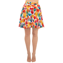 Colorful Watercolor Hearts Cute Girly Pattern Skater Skirt