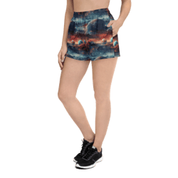 Planets Outer Space Galaxy Watercolor Pattern Women’s Recycled Athletic Shorts