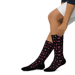 Pink Hearts on the Black Background Basketball socks