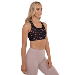 Pink Hearts on the Black Background Padded Sports Bra