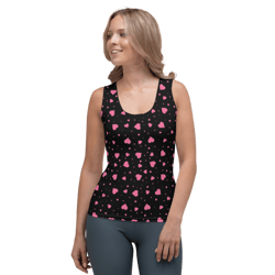 Pink Hearts on the Black Background Sublimation Cut & Sew Tank Top