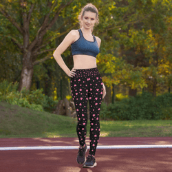 Pink Hearts on the Black Background Yoga Leggings