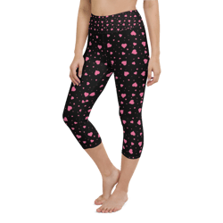 Pink Hearts on the Black Background Yoga Capri Leggings