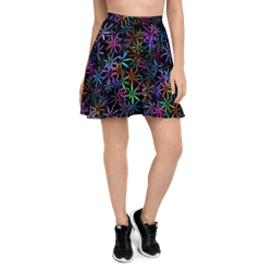 Neon Sparkle Flowers Pattern Skater Skirt
