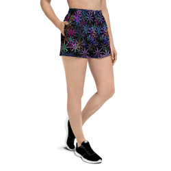 Neon Sparkle Flowers Pattern Women’s Recycled Athletic Shorts
