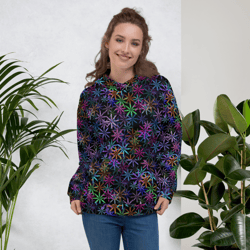 Neon Sparkle Flowers Pattern Unisex Hoodie