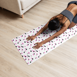 pink and black dots pattern yoga mat