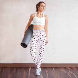 Pink and Black Dots Pattern Yoga Leggings