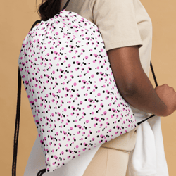 Pink and Black Dots Pattern Drawstring bag