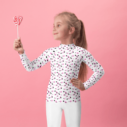 Pink and Black Dots Pattern Kids Rash Guard