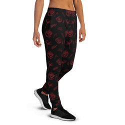 Red Flowers on the Black Background Date Night Women's Joggers