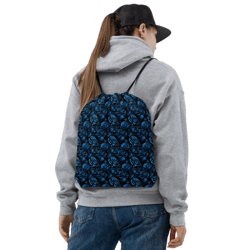 Blue and Black Rose Flowers Seamless Pattern Drawstring bag