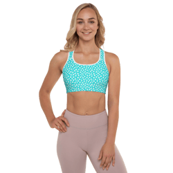 Simple White and Blue Floral Pattern Padded Sports Bra