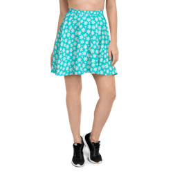 Simple White and Blue Floral Pattern Skater Skirt