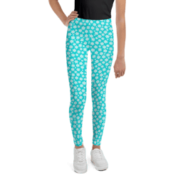 Simple White and Blue Floral Pattern Youth Leggings