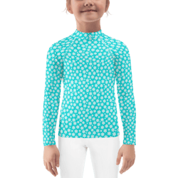 Simple White and Blue Floral Pattern Kids Rash Guard