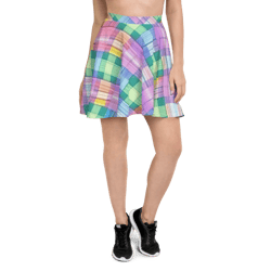 Pastel Rainbow Plaid Pattern Skater Skirt