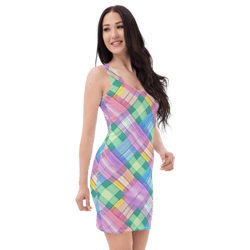 Pastel Rainbow Plaid Pattern Sublimation Cut & Sew Dress