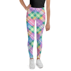 pastel rainbow plaid pattern youth leggings