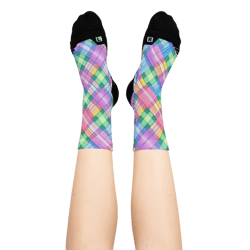 pastel rainbow plaid pattern ankle socks
