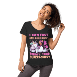 Funny Farting Unicorn Women’s fitted v-neck t-shirt