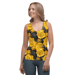 Yellow and Black Rose Flowers Seamless Pattern Sublimation Cut & Sew Tank Top